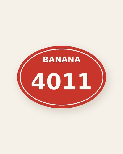 A red oval produce sticker that reads BANANA 4011