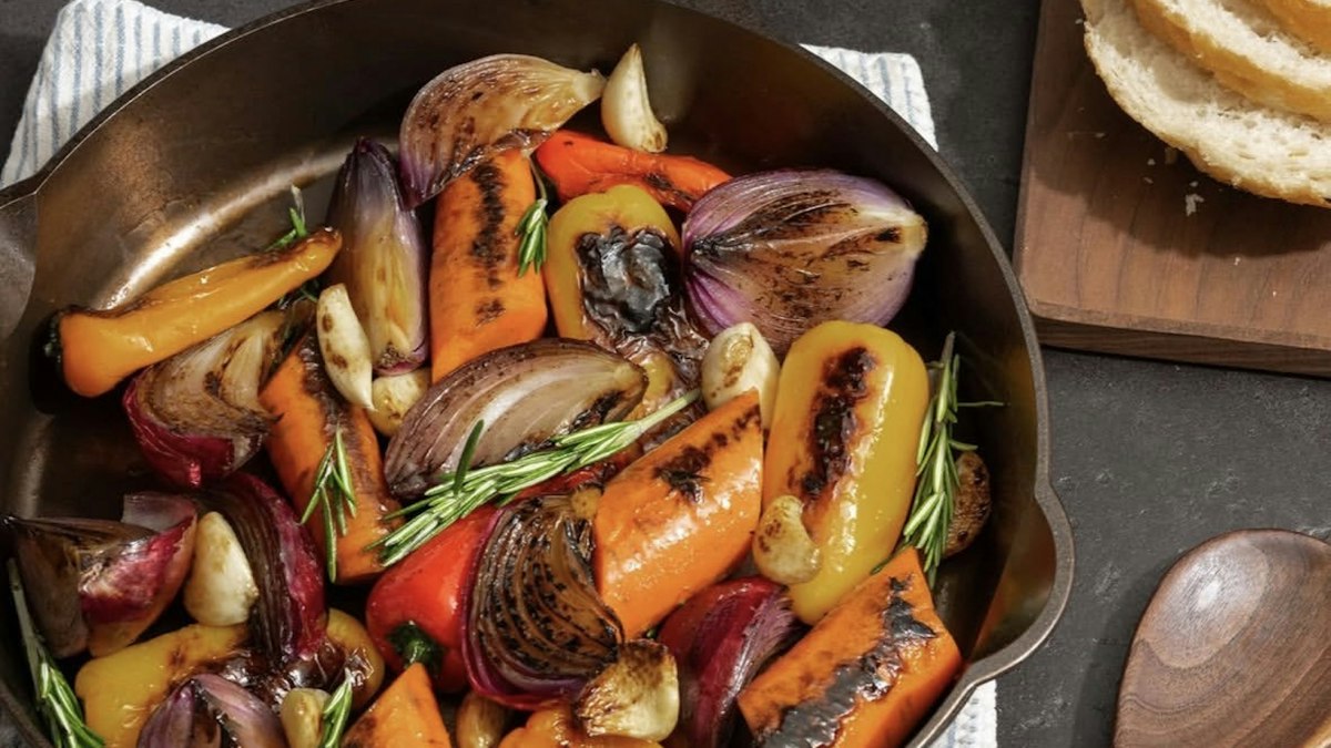 Roasted vegetables in a cast iron skillet